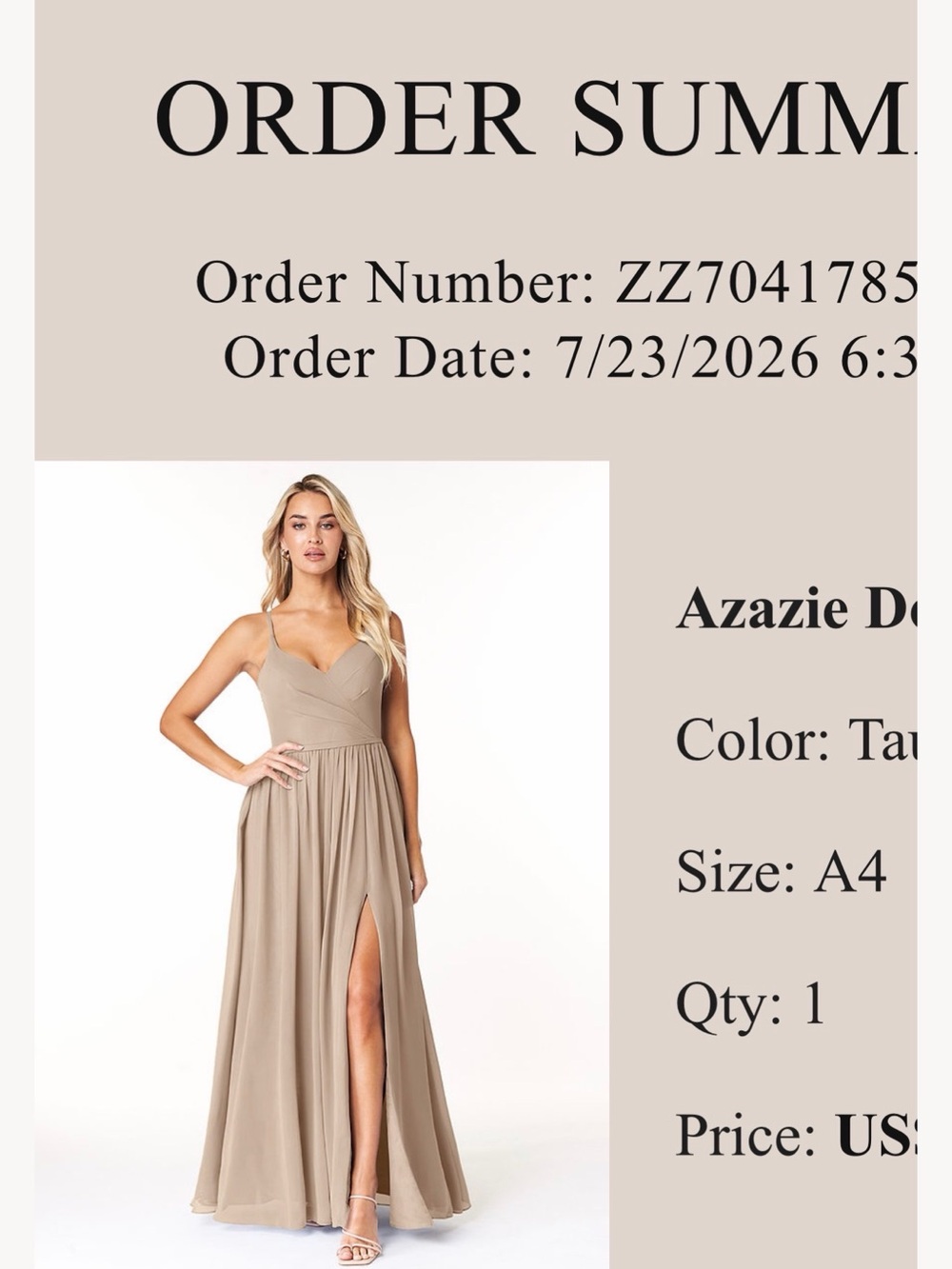 Azazie Taupe Spaghetti-Strap Maxi Dress with High Slit